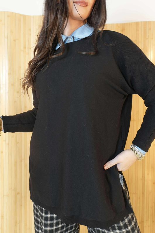 Winnie Ribby Stretch Longline Fine Knit Black